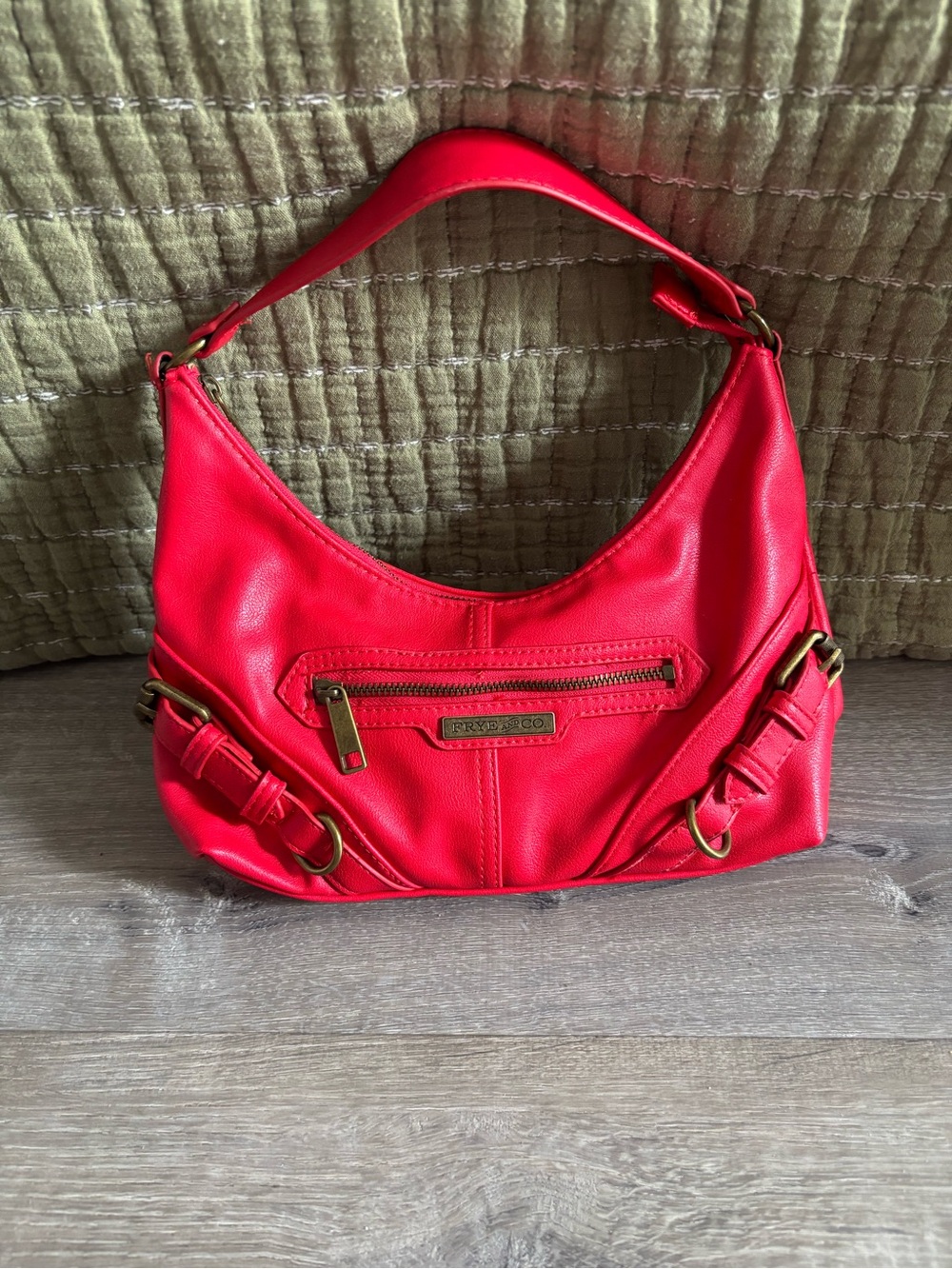 Frye Red Leather Shoulder Bag with Brass Hardware